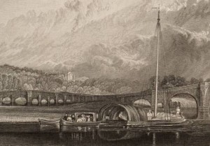 After Joseph Mallord William Turner, Walton Bridge, on Thames, Surrey (detail), engraved by J.C. Varvall, published 1830 © Tate