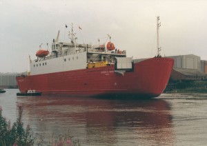 ‘Superflex Bravo’ after its launch by North East Shipbuilders, Southwick Yard, 10 August 1987 (TWAM ref. DS.NES/4/PH/1/1)