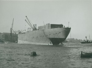 Launch of the aftpart of the tanker ‘Rondefjell’ by John Crown & Sons Ltd, 1951 (TWAM ref. DS.CR/4/PH/1/233/2/4)