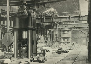 View of hydraulic forging presses in a bay at the Elswick Steel Works (TWAM ref. 5484)