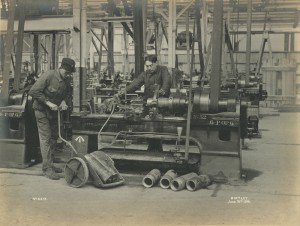 View of two Belgians at work in the National Projectile factory, Birtley, June 1916 (TWAM ref. 1027/271)