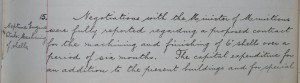Board minutes of Swan Hunter & Wigham Richardson reporting on negotiations to start machining and finishing 6" shells.