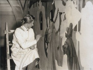 Louisa Hodgson painting Laing mural - Copy