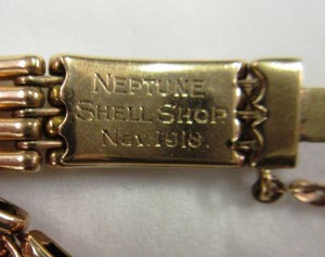 Inscription on the clasp of Jane Ellen Bell's bracelet.