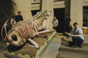 Some monster creepy crawlies entering the museum for an exhibition in 1995. Eric Morton, taxidermist, can be seen at the far left. 