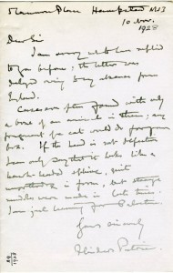 1929 letter from Sir Flinders Petrie to T. Russell-Goddard, responding to his questions as to the nature of the Egyptian statue photographed here