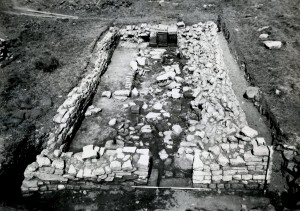 Carrawburgh Mithraeum in its final late 3rd century stage, including altars in situ.