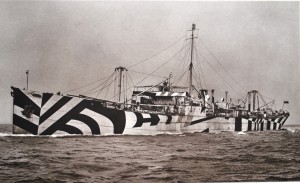 5.Photograph of dazzle painted standard cargo ship ss War Climax on trials September 1918. She survived the First World War but during the Second World War, renamed Rokos, she was wrecked after being bombed at Suda Bay, Crete, 26/05/1941. (TWCMS : 2001.3700-x)