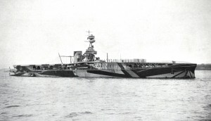 8.Photograph of dazzle painted aircraft carrier HMS Furious, probably taken in 1918. Designed as a battlecruiser she was built at Armstrong Whitworth’s High Walker shipyard on the Tyne and modified as an aircraft carrier before completion. Her turbine engines were by the Wallsend Slipway and Engineering Co. Ltd. (TWCMS : 2011.693 – Booklet The Wallsend Slipway and Engineering Co. Ltd. – A 50 Years Retrospect) 