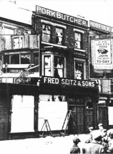 STH0004368 A photograph taken from South Tyneside Libraries collection (www.southtynesideimages.org.uk) of Fred Seitz & Sons’ Pork Butcher shop, which was situated at 11 Market Place