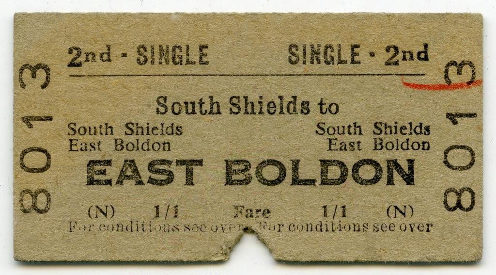 Train ticket, South Shields to East Boldon, 1960