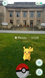 Pikachu as seen outside the Great North Museum: Hancock in the Pokémon Go game.