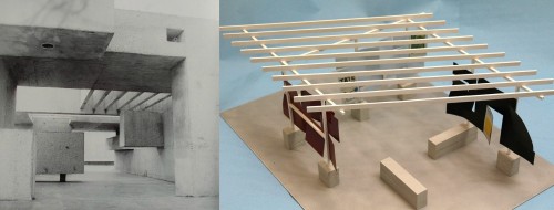 Left: Apollo Pavilion – Victor Pasmore, 1969 (image apollopavilion.info). Right: Model for Hatton Showcase Pavilion – Toby Paterson, 2016