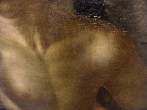If you look closely at the chest of adam you can just make out the greenish grey under painting in the shadowed areas