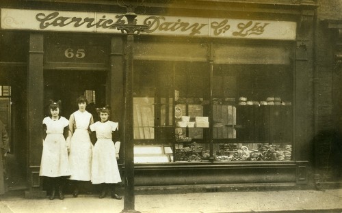 Shop assistants at Carricks Dairy, North Street, Jarrow, 1914