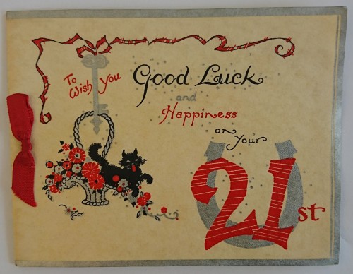 21st birthday card to Gladys Harrison from 'Mr & Mrs Penney & Molly@