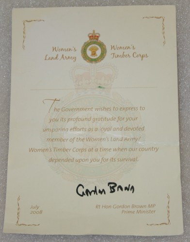 The certificate to Frances, signed by Gordon Brown
