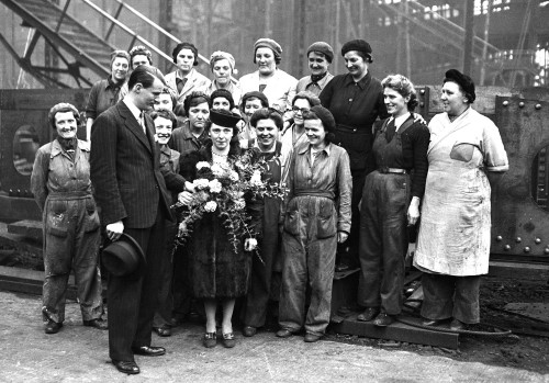 Women shipyard workers pictured at a wartime launch