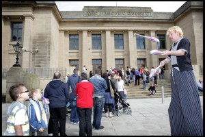 People queuing outside the Great North Museum: Hancock when it re-opened in May 2009