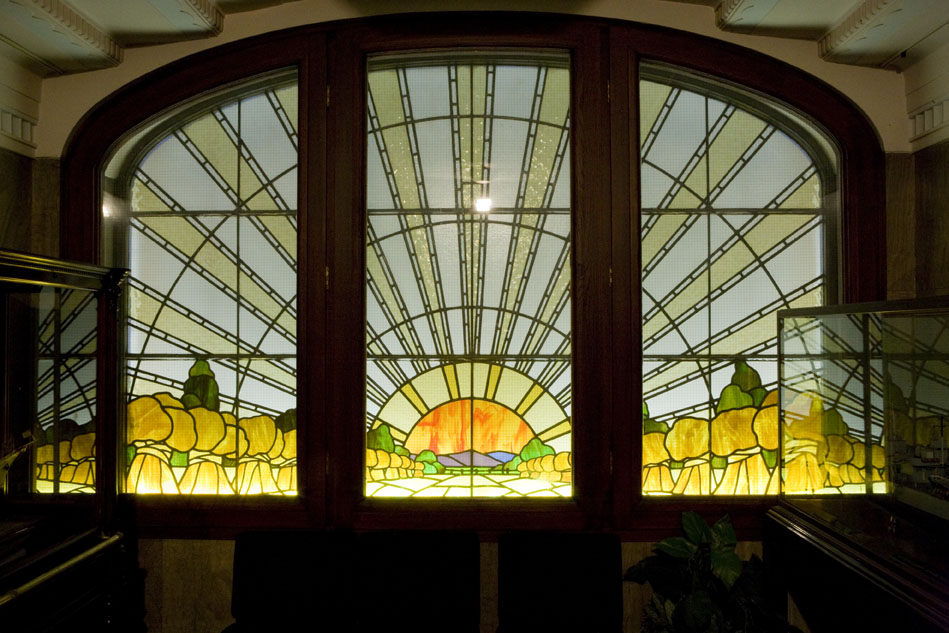 Sunrise Wheatsheaf Window in the entrance to the archives