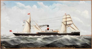 Oil painting of the steam ship ss Cogent 1884 sailing into the wind