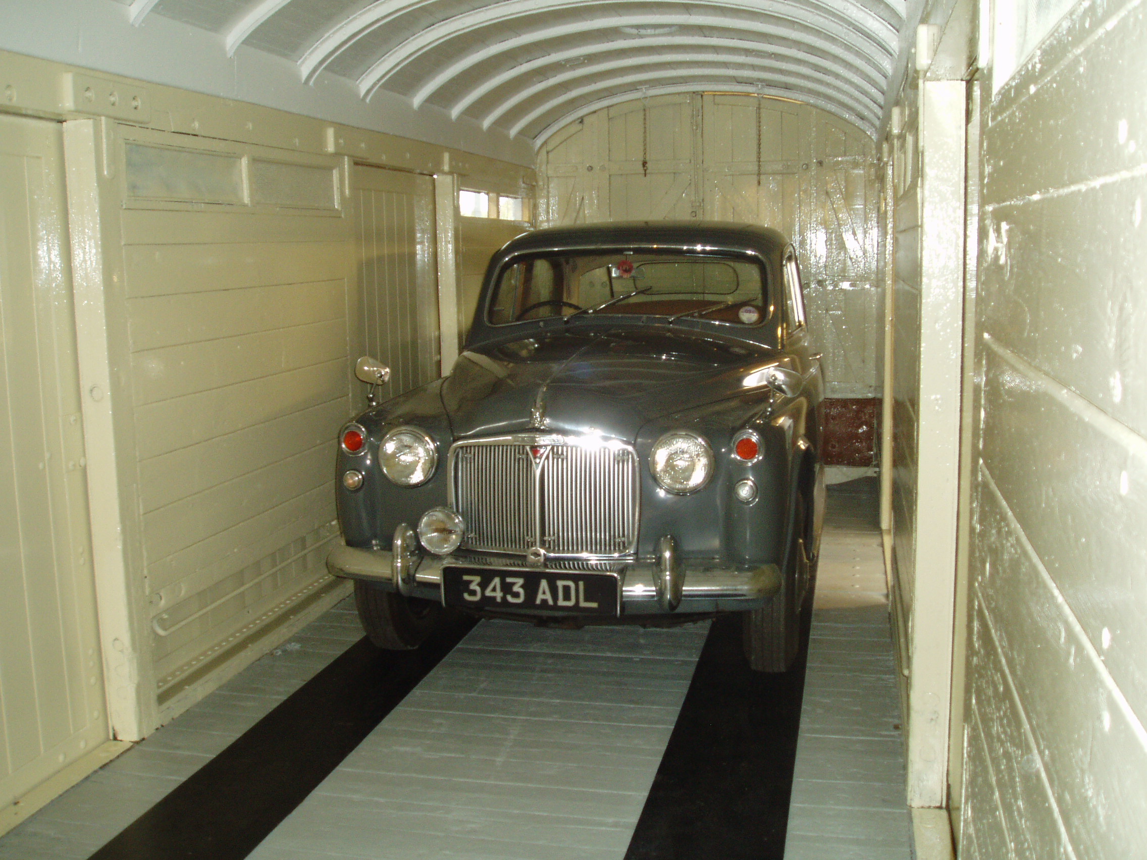 It is 10am and the car is safely positioned in its display position where it will be seen by visitors within the wagon.