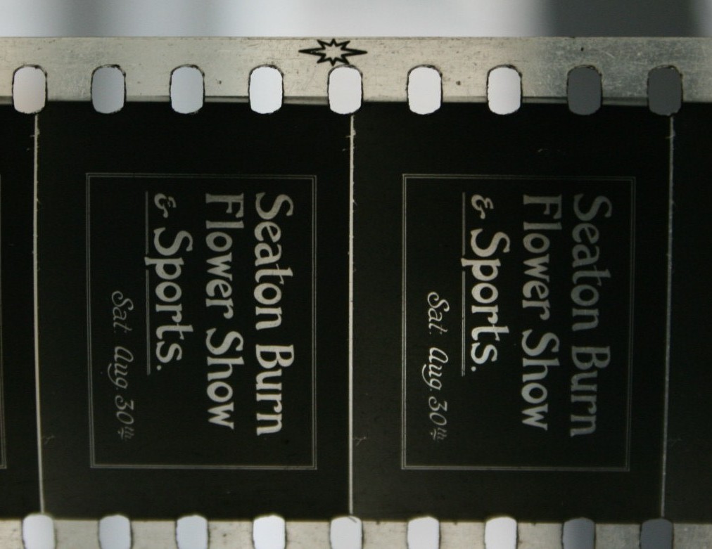 Seaton Burn Flower Show film title with nitrate film symbol