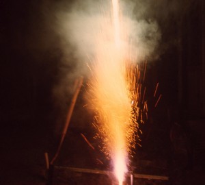 fireworks in a garden in South Shields 1966