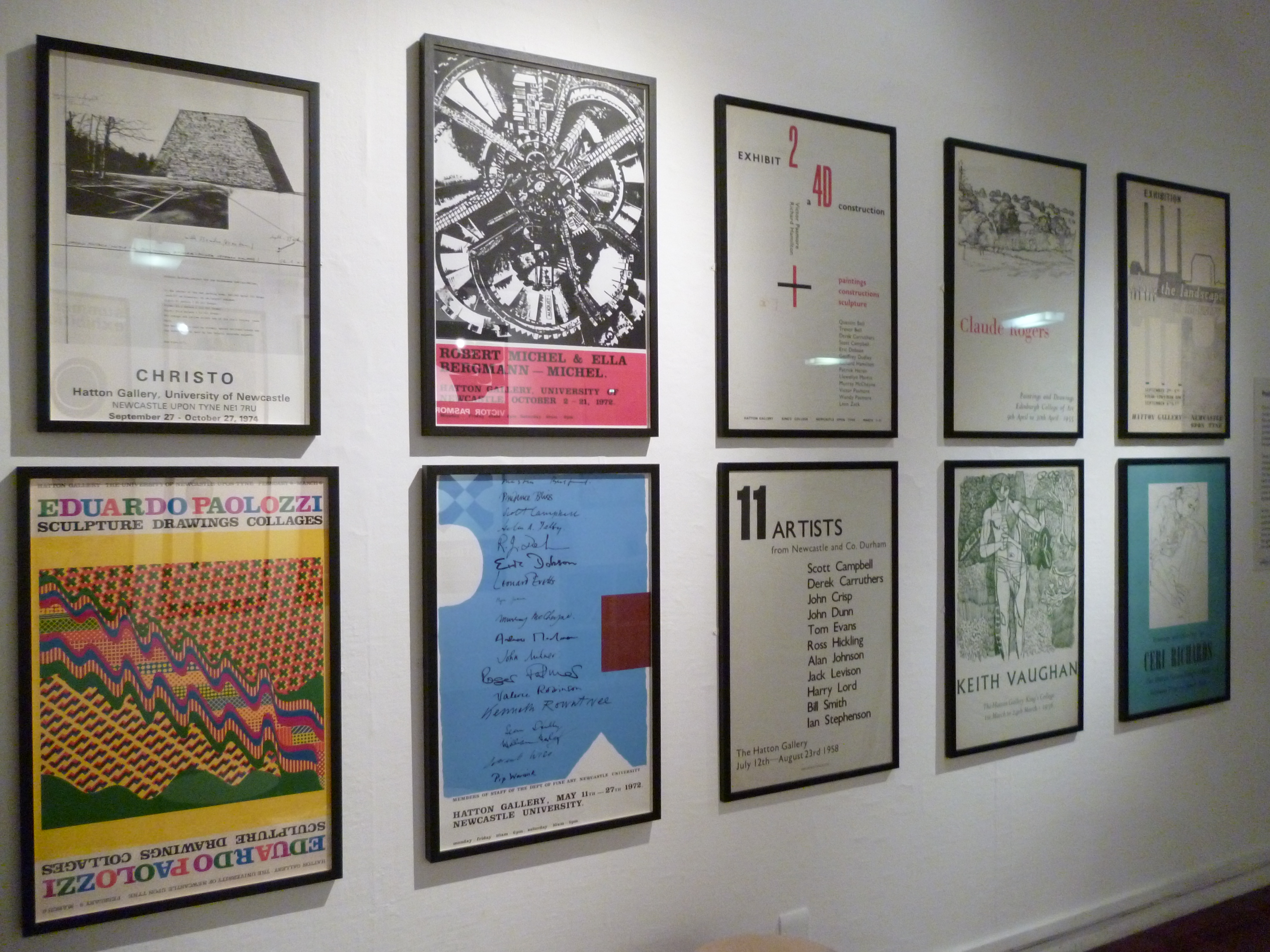 Exhibition view showing posters printed by Kip Gresham in the early 70s