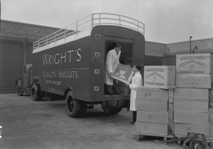 Loading a Wright's Biscuits van