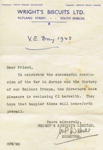 Wright's Biscuits VE Day letter