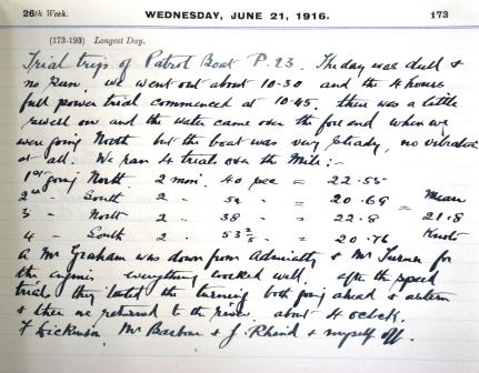 William Bartram - Diary Entry for June 21st 1916