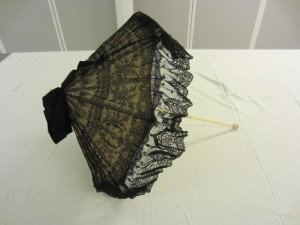 Lace covered parasol from Jurbert, probably French,1850s.  TWCMS: J151