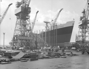 View of the SD14 'Ariadne' being prepared for launch by Austin & Pickersgill, April 1969 (TWAM ref. DT.TUR/2/54756Z) 