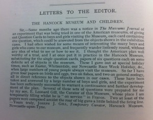 Letter from Joseph J Gill printed in the Museums Journal, 1915