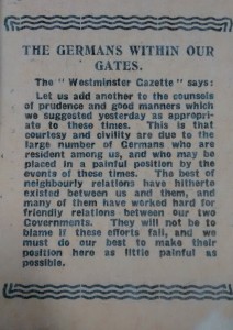 ‘The Germans within our gates’ taken from the Illustrated Chronicle, on 6 August 1914 reproduced by the kind permission of Newcastle City Library