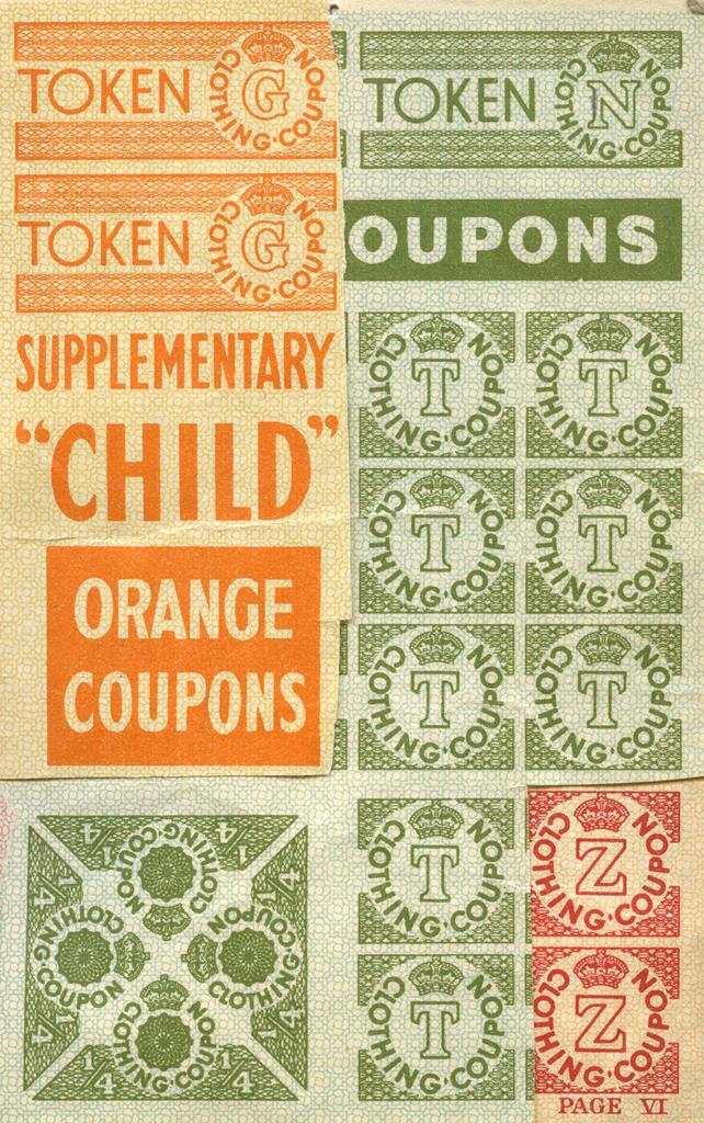 Coupons inside a 1947-48 child's clothing book