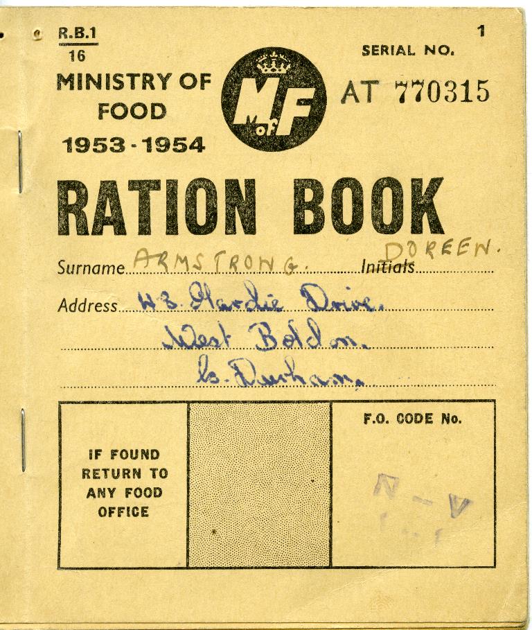 A ration book, 1953-54