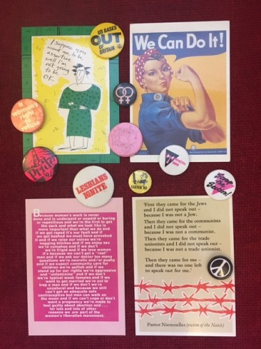 A selection of Kate’s promotional flyers and badges